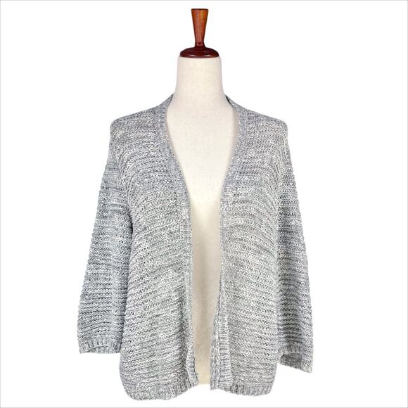 EILEEN FISHER Open Knit Cotton-Nylon Light Gray Open Front Cardigan Size L - Picture 1 of 7